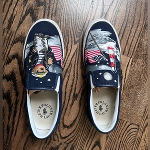 POLO RALPH LAUREN THOMPSON BEAR LIGHTHOUSE FLAG SLIP ON CANVAS SHOES SZ 9D RARE